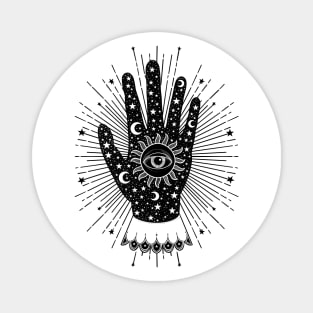 Palmistry Palm with All Seeing Eye, Sun, Moon and Stars Mask Magnet